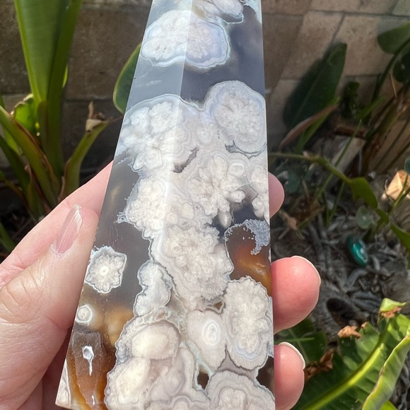 Black Flower Agate Druzy Tower with Carnelian - Picture 11 of 11